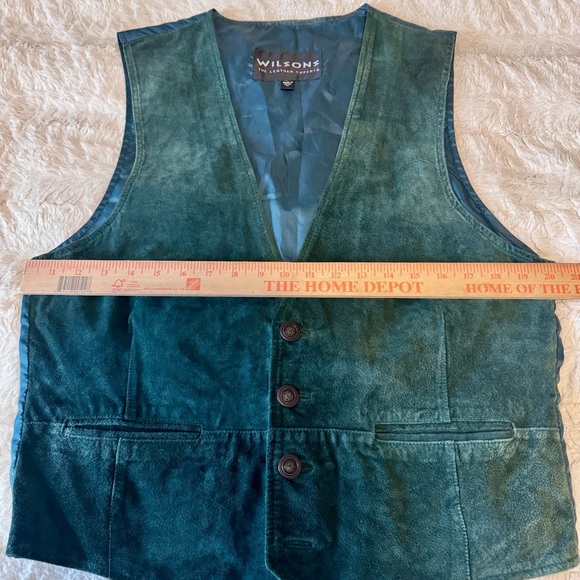 Vintage 80s Wilsons Green Suede Vest Leather Western Rockabilly Tailored medium - Picture 3 of 6